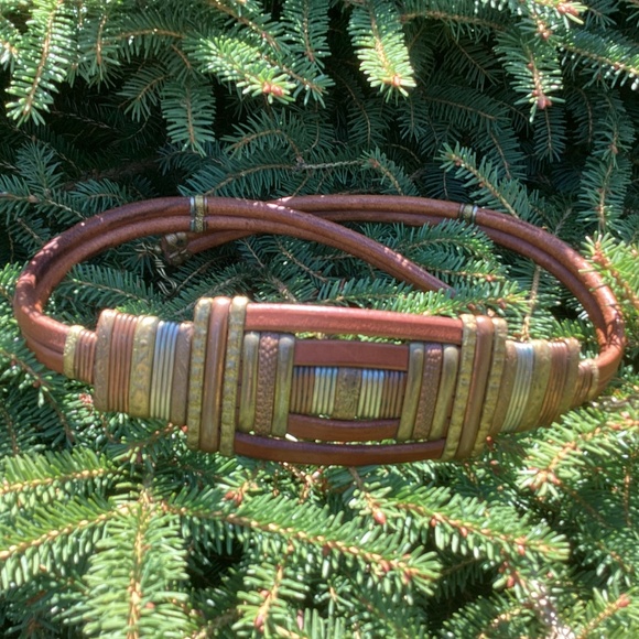 Brass Copper Thick Harness Leather Unique Design Boho Belt